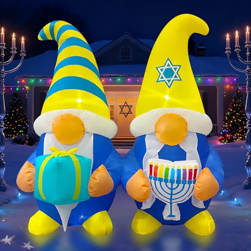 Trystway 4 FT Hanukkah Inflatable Outdoor Decorations Chanukah Gnomes Holding Menorah and Gift Box Blow up Build-in Led Light for Party Yard Holiday Outdoor Decor