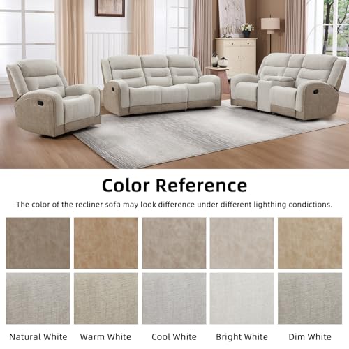 Sillón reclinable manual en tela beige suave miniatura 6
