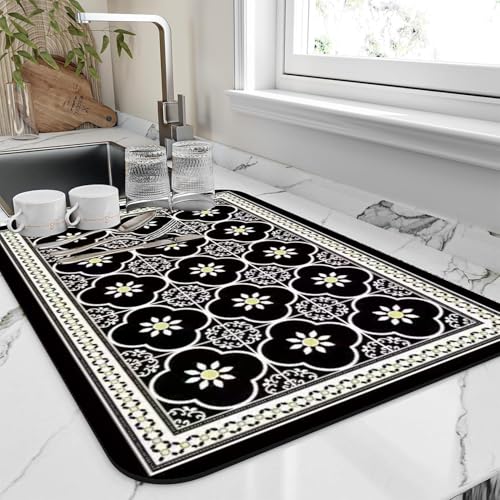 Image of Dish Drying mat for Kitchen Water Absorbent mats for Kitchen Utensils Large Dry mat for Kitchen Utensils Drying mat Water Absorbent mats for Kitchen Large Size 58x38cm (Design 17)