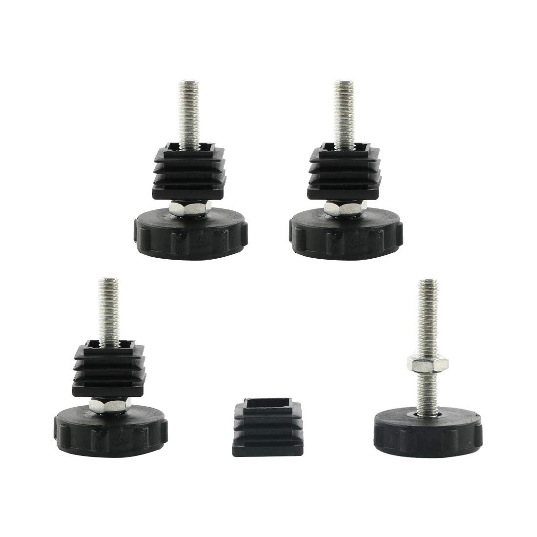 Sourcingmap Leveling Feet 25 x 25mm Square Inserts Table Leg Adjustable Leveler 4 Sets, 25x25xM8+40