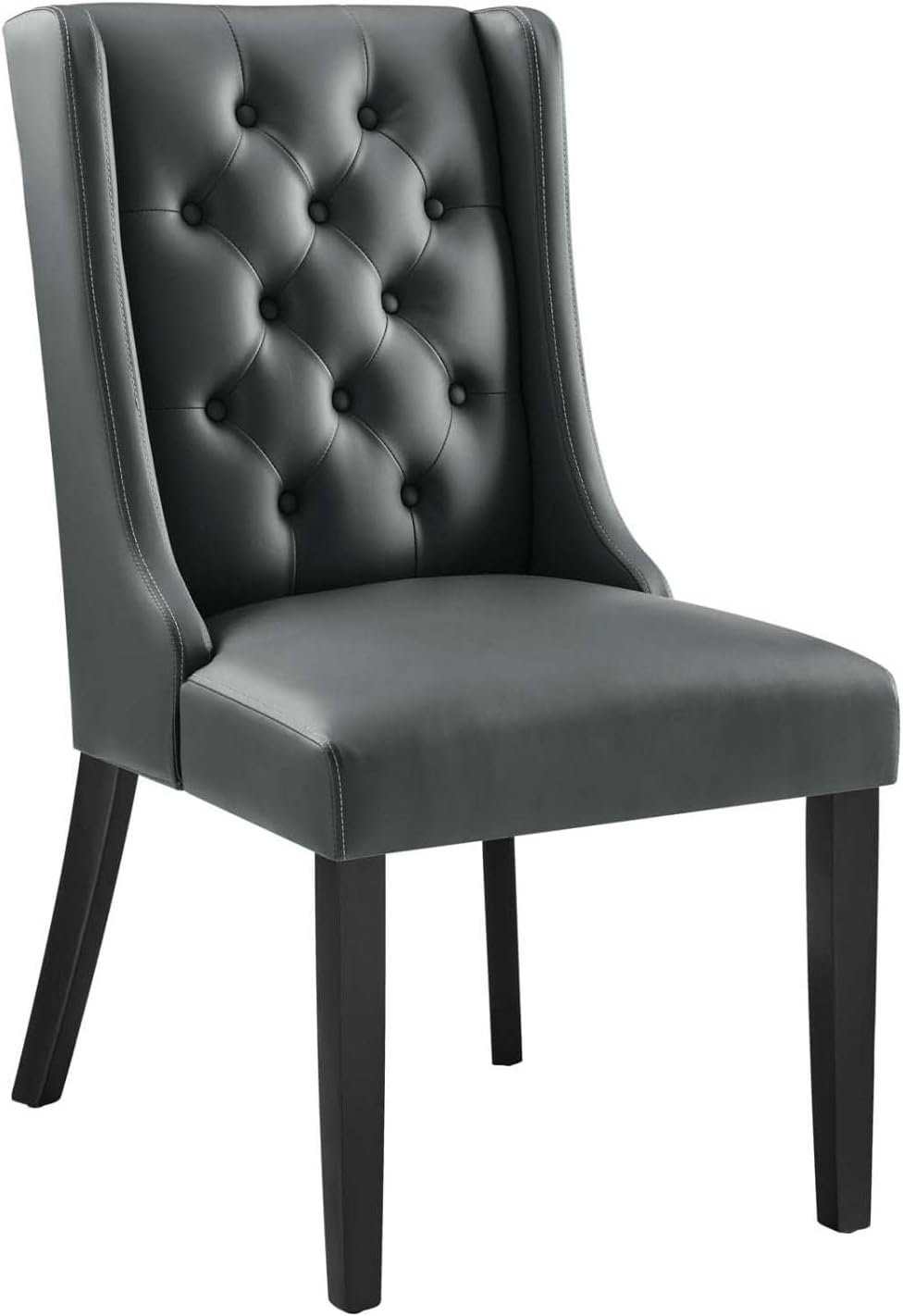 Button-Tufted Vegan Leather Parsons Dining Chair in Gray