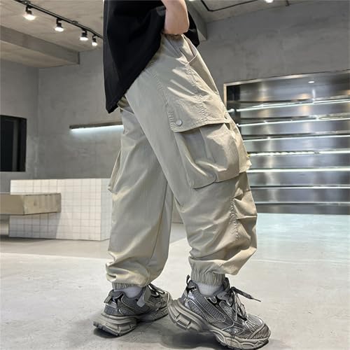 SANGTREE Boy's Cargo Joggers Elastic Waist Drawstring Casual Pants, 4-14 Years4