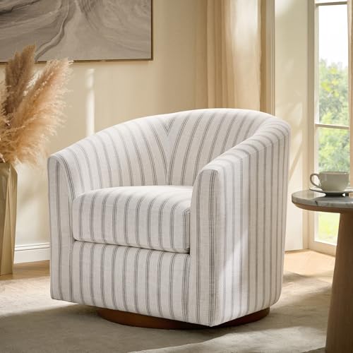 Image of HULALA HOME Modern Swivel Accent Chair with Solid Wood Base, Round Swivel Barrel Chair with Striped Pattern, No Assembly Required, Stripe