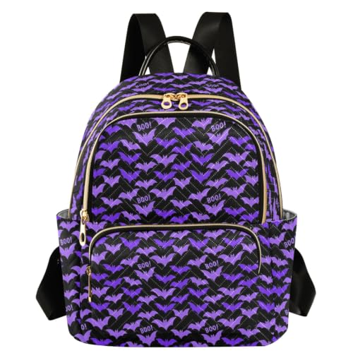 Mochila Spooky Purple Bat Boo de poliéster suave casual para mujeres S