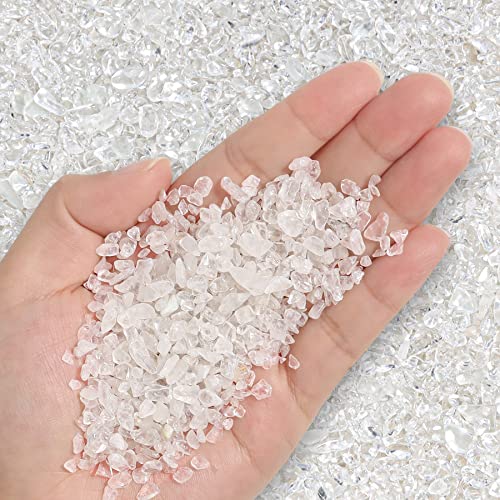 Image of T4U Tumbled Chips Stones Crushed Crystal Quartz 1 LB, Irregular Shaped Gravels Pebbles Healing Stones, DIY Smoothed Rocks for Potted Plant,Resin Art,Vase Fillers Aquarium Gravel Rocks (Clear)