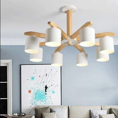 Lustre en bois massif 8 branches blanches style nordique épuré