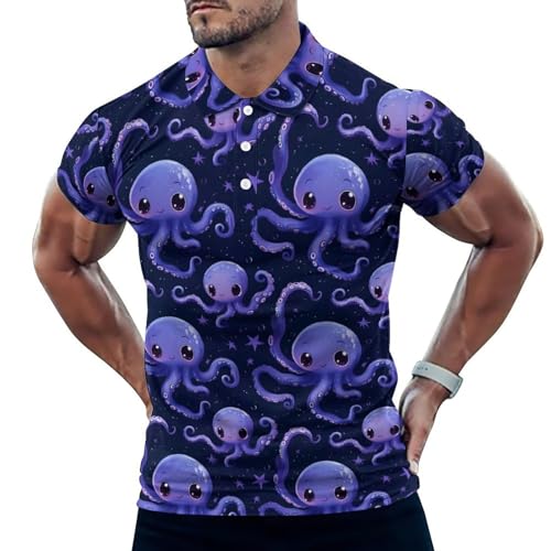 Polo de golf pour homme doux et violet à motif pieuvre original
