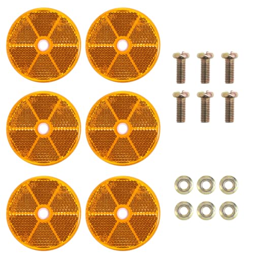 JIYIN 6 reflectores redondos de 60 mm de diámetro para atornillar, ojos de gato, remolque, certificado E con tornillos, para remolque, reflector de seguridad para coches, remolques y camiones