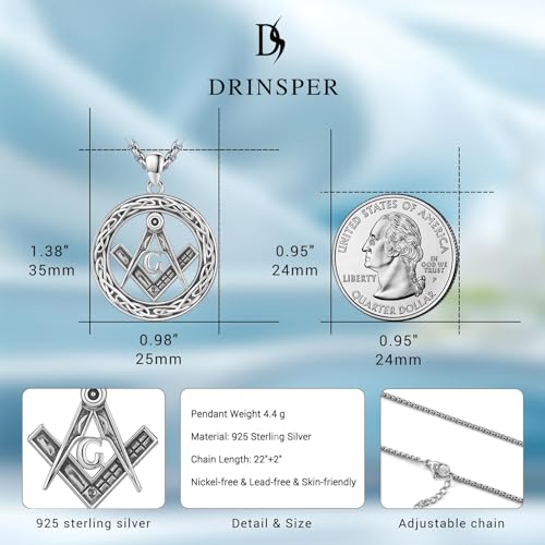 Masonic Freemason/Vampire Necklace for Men Masonic Pendant Gifts 925 Sterling Silver Freemasonry Necklace Jewelry for Brother Men Dad Husband Christmas Birthday2
