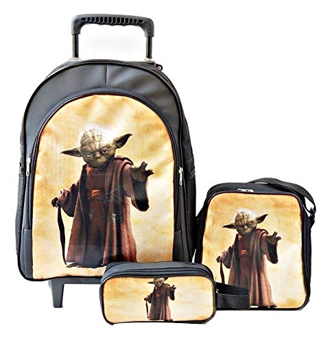 Mochila Yoda Rodinhas Lancheira Estojo Star Wars Kit