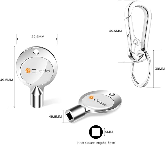 Drado 5mm Radiator Bleed Keys, Square Opening Vent Key with Keyring for Air Valves