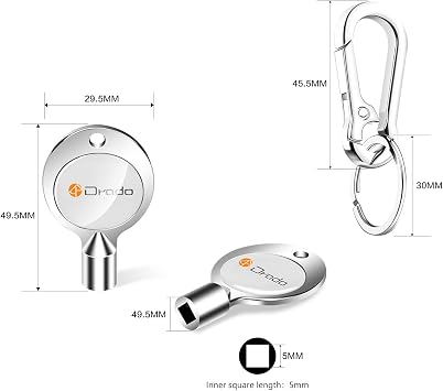 Drado 5mm Radiator Bleed Keys, Square Opening Vent Key with Keyring for Air Valves