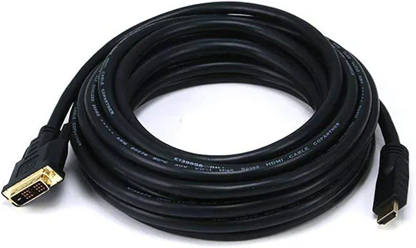 Monoprice Standard HDMI to DVI Adapter Cable - 26AWG, CL2 in-Wall Rating, with Ferrite Cores, 720p, x.v.Color, 25 Feet, Black