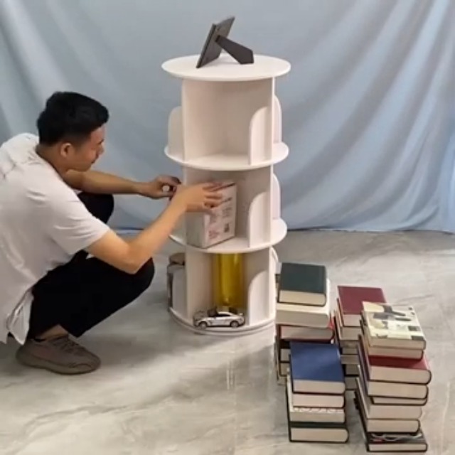 Modern Design 4 Tier 360° Rotating White Bookcase Storage Display Rack For Office Bedroom Living Room Library Floor Standing Shelves (White 50 * 129cm - View #2