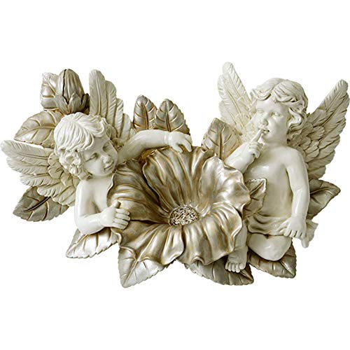 Statue de chérubins décorative murale grand ange avec fleur support mural