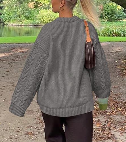 Okiwam Women's Oversized Sweaters Crewneck Cable Knit Pullover Casual Loose Fall Outfits Fashion Clothes 2025