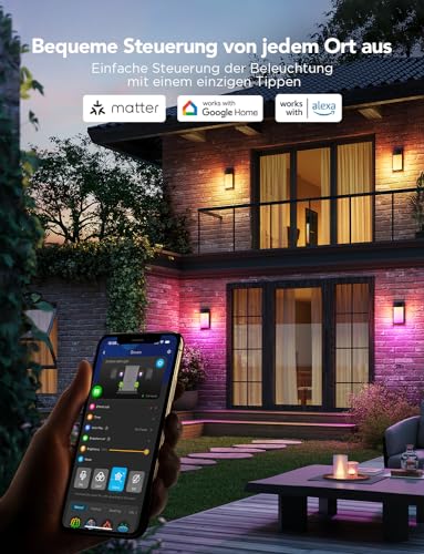 Govee Outdoor Wandleuchte RGBIC, 1500LM Smart LED Wandleuchte Aussen mit 45 Scene Modes, IP65 Wasserdicht für Wandlampe, DIY Wandleuchte, Funktioniert mit Alexa, Google Assistant und Matter, 2 Stück 6