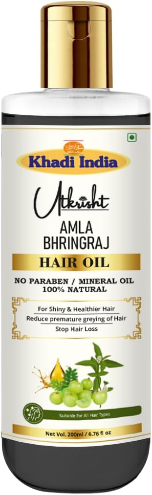 Khadi Amla & Bhringraj Hair Oil 200ml | Ayurvedic Herbal Hair Oil for Hair Growth & Hair Fall | Non-Sticky, Paraben & Mineral Oil Free | For All Hair Types | Daily Use for Men & Women