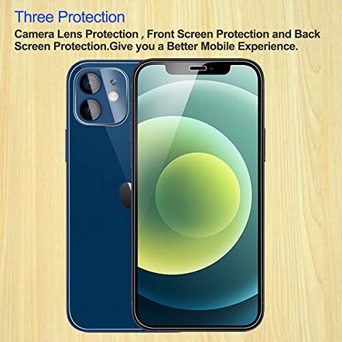 [ 2+2 +2 ] Utlk 2 Front + 2 Back For Iphone 12 Glass Screen Protector Hd Clear +2 Glass Camera Lens Protector For Iphone 12 (6.1") With Installation Frame,Case Friendly #TOP1