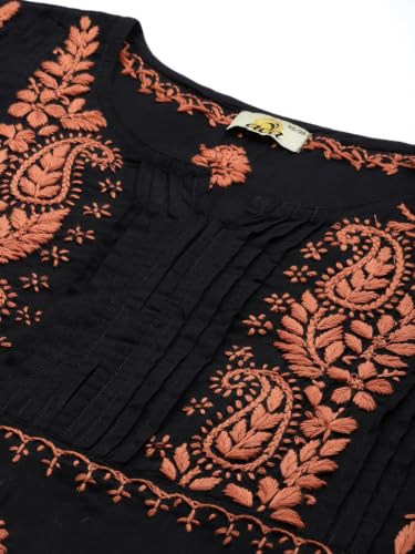 Image of Ada Women's Cotton Straight Fit Tunic Hand Embroidered Straight Lucknow Chikankari Kurta Kurti A411435