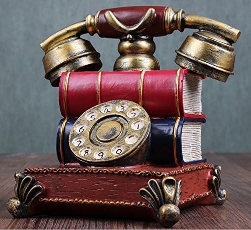 URGrace 6.3" Retro Resin Telephone Figurine Piggy Bank Vintage Money Box Coin Bank Saving Pot Rotary Dial Phone Birthday Gift Coffee Shop Statue Decoration