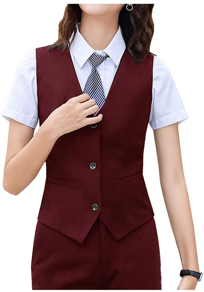 Lazutom Chaleco de traje elegante con cuello en V para mujer, chaleco con botones para trabajo de negocios