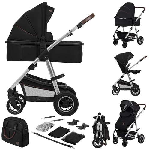 LIONELO Amber 2 in 1 poussette multifonctionnellle, landau, ensemble poussette avec siège sport et nacelle fixe, sac, moustiquaire, couvrir, feuille de pluie