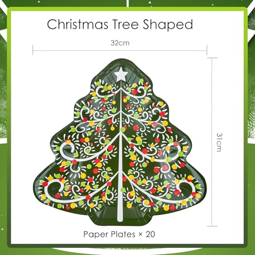 HNH Christmas Paper Plates Set 20 Pieces Christmas Tree-Shape Party Supplies Buffet Dinner Plates for Table Decorations - Image 2