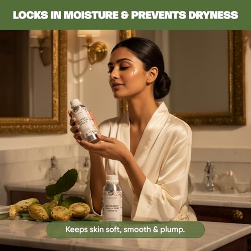 Image of VedaOils Prickly Pear Cactus Seed Oil for Skin 100ml | Hydrates, Reduces Wrinkles, Improves Elasticity, Fights Inflammation & Brightens Complexion | Pure Natural Oil