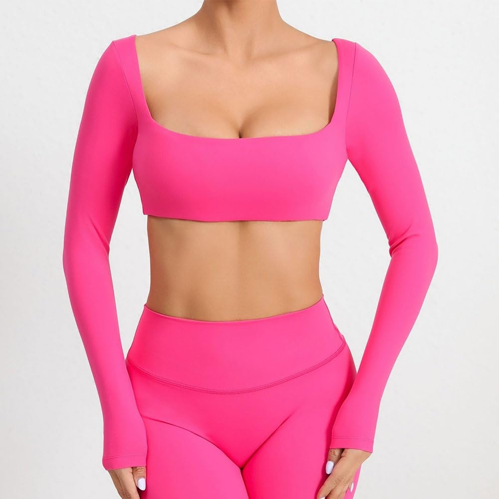 Ropa de Yoga para Mujer Top Manga Larga Sexy, Deportivo Sin Espalda, Corto Transpirable Mujeres - Purple-s