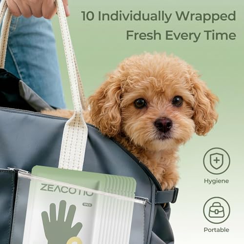 ZeaCotio Pet Wipes for Dogs and Cats, Pet Glove Wipes for Paws, Coat, Face and Butt, Thick Soft Pet Cleaning Wipes for Daily Grooming, Dog Grooming Wipes for Travel and Outdoor Use, 10PCS — view 5