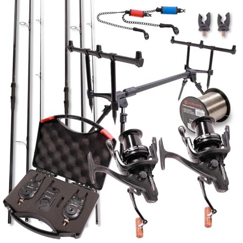 Kit Pesca Carpfishing Completo: 2 Canne, 2 Mulinelli, Filo E Rod Pod - Attrezzatura Robusta E Potente