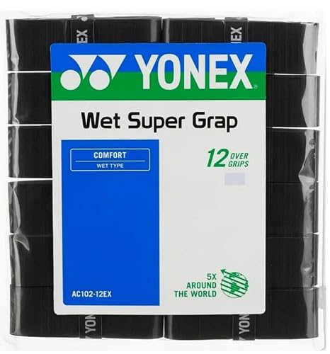 Yonex Wet Super GRAP Tennis Racquet Overgrip (Black) â€“ 12-Pack in Multipacks (1-6 Packs Available)