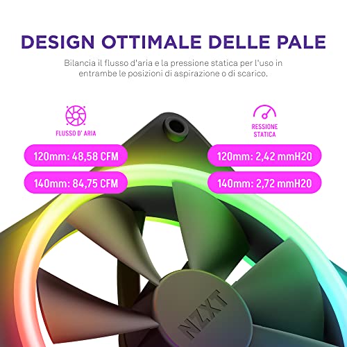 Image of NZXT F140 RGB Duo Twin Pack - 2 x 140mm Dual-Sided RGB Fans with RGB Controller - 20 Individually Addressable LEDs - Balanced Airflow and Static Pressure - Fluid Dynamic Bearing - PWM - Black