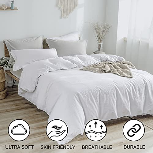 Phf Linen Duvet Cover Set Queen, Upgraded French Linen Blend Duvet Cover Set, Comfy Elegant Comforter Cover Set For Hot Sleepers, 1 Duvet Cover And 2 Pillowshams, 90"X 92", White/Cream #TOP1