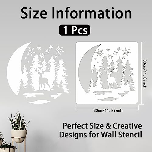 INFUNLY Christmas Theme Wall Stencils Pine Deer Large Stencils for Painting 11.8x11.8 Moon Tile Stencil Snowflake Reusable Stencils for Crafts for Painting on Wood Paper Canvas Furniture Xmas Decor - Image 2