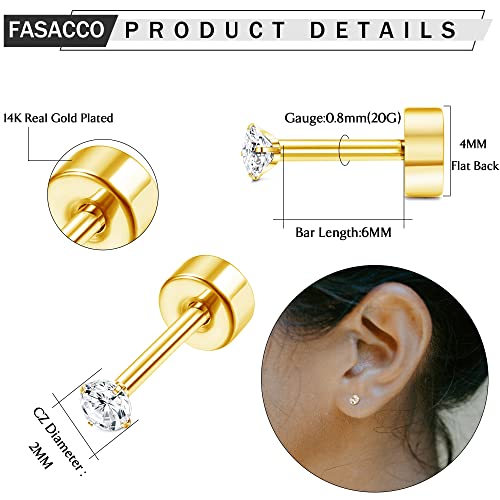 FASACCO 12 Pairs 14K Flat Back Earrings 20G Cartilage Earring Stud Tiny 2MM 3MM 4MM Flat Back Stud Earrings3
