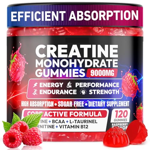 Cytona Creatine Gummies Monohydrate Complex Pre-Workout for Men & Women Creatine Gummy with L-Taurine BCAA 2:1 B12/6 for Muscle Support Enhance Strength Energy Boost-120 Count