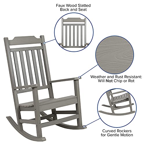 Image of Flash Furniture Winston All-Weather Poly Resin Rocking Chair in Gray