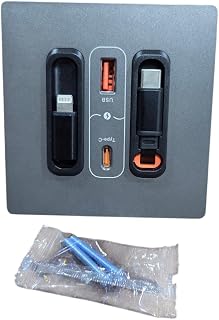 KANO 4 in 1 Wall Mounted Fast Charging Socket Panel with Built-in Lightning & Type-C Cables, USB-A QC & USB-C PD Fast Charger, Universal Mobile Charging Station for Home, Hotel & Office (Grey)