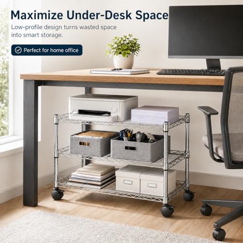 Image of Simple Deluxe 3-Tier Storage Shelves, 750 Lbs Loading Capacity, 24.02 inch W x 13.78 inch D x 21.97 inch H Shelving Unit for Garage, Pantry and Kitchen, Chrome