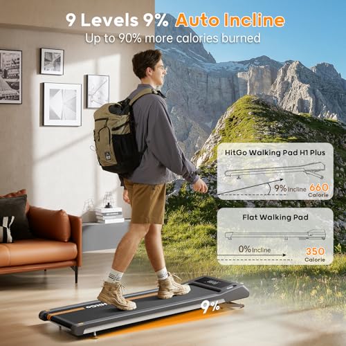 Image of HitGo Walking Pad for Home Office, 2026 Under Desk Treadmill with App, Remote, LED Display, Portable Small Design with Optional Incline or Foldable Handle