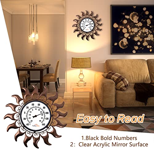 Vewogarden Sun Indoor Outdoor Thermometer, 13.5” Metal Waterproof Wall Thermometers Decor With Large Numbers For Patio, Living Room, No Batteries Required #TOP1