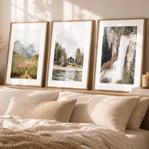 Image of kotart Mountain View Framed Painting | Big Aesthetic Nature Inspired Framed Paintings for Living Room Bedroom Wall Decor Set Of 3 (13X17 inch)