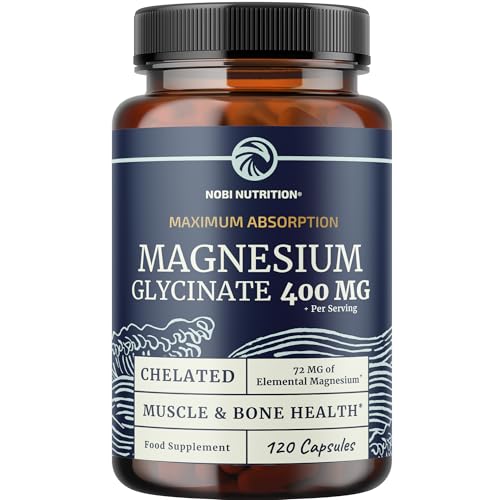 Magnesium Glycinate 400mg | Chelated Bisglycinate for Muscle Relaxation Bones Heart Nerve Rest & Calm Support for Women & Men | High Absorption Magnesium Chelate Supplement | 120 Capsules