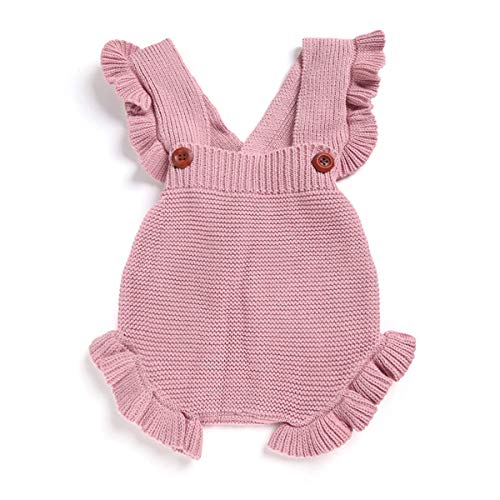 Symunnia Newborn Baby Girl Romper Infant Solid Ruffles Bodysuits Toddler Knit Tank Button Jumpsuit (0-6months,Pink)