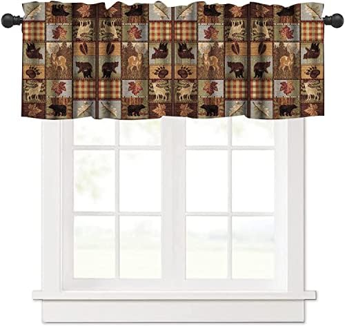 ESPROUTTY Wildlife Curtains Valance, Vintage Deer and Wooden Boat Patterns, for Bedroom, Richly Textured Theme Animal Room Décor 54x18in