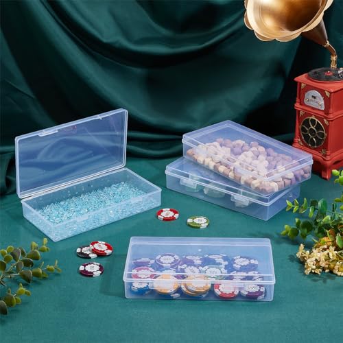 Image of BENECREAT 4 Packs 4x7.5x1.6inch Rectangle Clear PP Plastic Box Containers Bead Storage Organizer Box, Dustproof Case with Hinged Lid for Cards, Beads and Craft Supplies