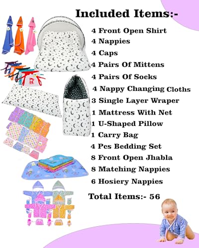 Image of Toddylon New Born Baby Essentials Kit 56 Combo Set (0-6 Months) | Newborn Hospital Bag Kit | Infant Combo Set for New Born Newborns Baby Dress & Clothing Set Infants Essentials Kit (Grey)