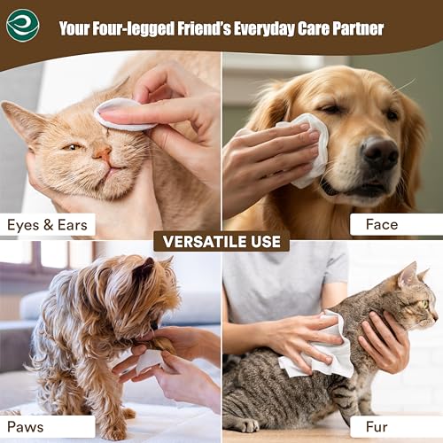 Image of ECO SOUL Pet Wipes for Dogs & Cats, Unscented Large Cleaning Wipes with Aloe Vera & Jojoba Oil | (100 Count Each, Pack of 4)